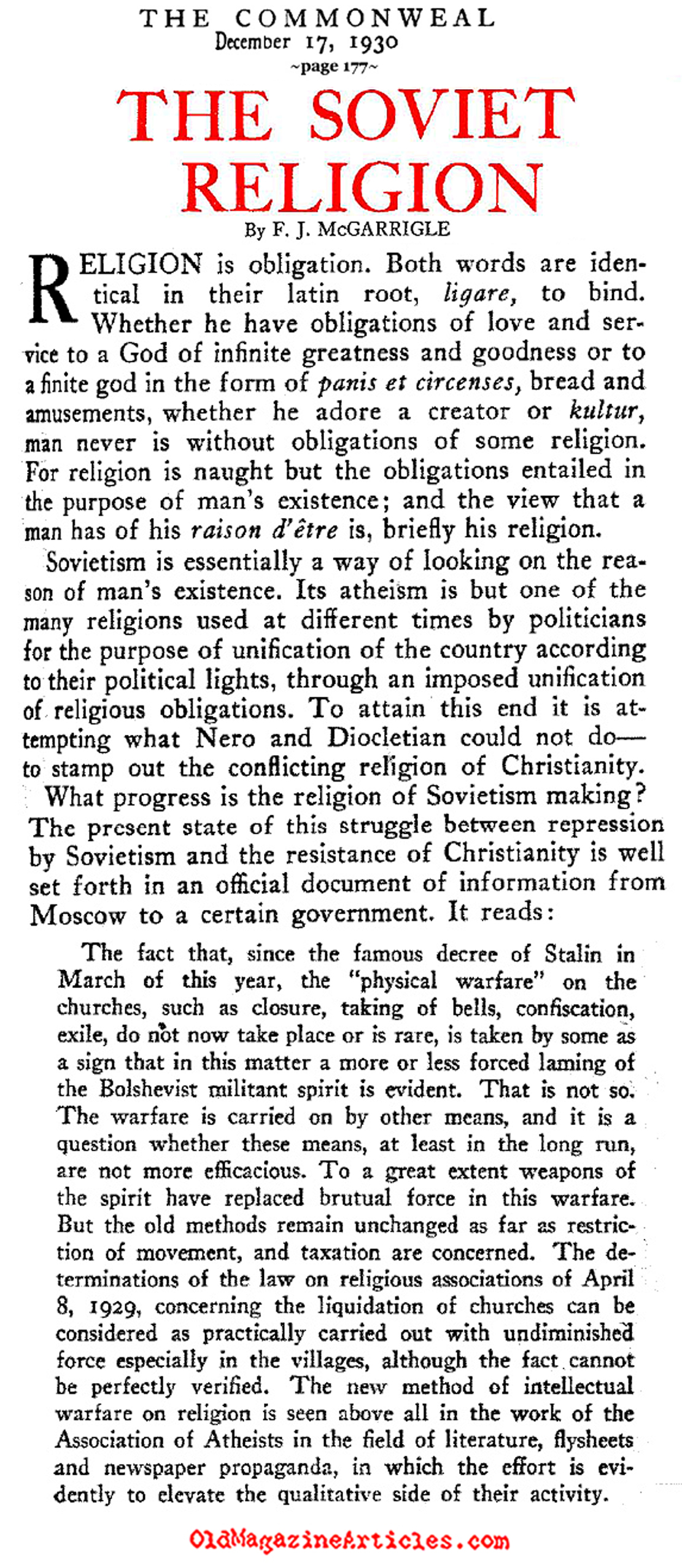 The First Atheist Government (The Commonweal, 1930)